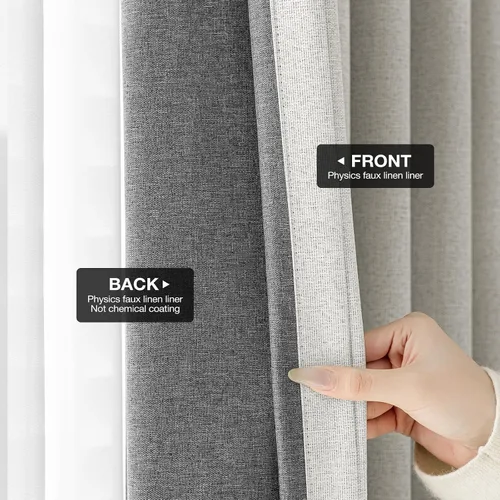 Miniatura 9 de Rinwoc - Cortinas 100% opacas para dormitorio, cortinas con aislamiento térmico de 1.6 m de longitud, 2 paneles, lino texturizado de estilo granja
