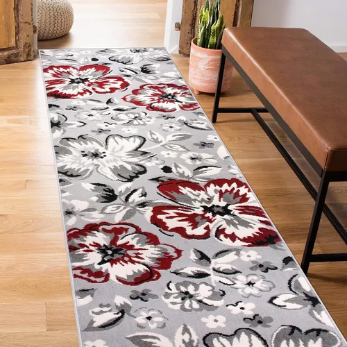 Miniatura 28 de Rugshop Alfombra moderna de diseño floral azul, elegante que no se desprende, 24 x 87 pulgadas para sala de estar, dormitorio, comedor, cocina
