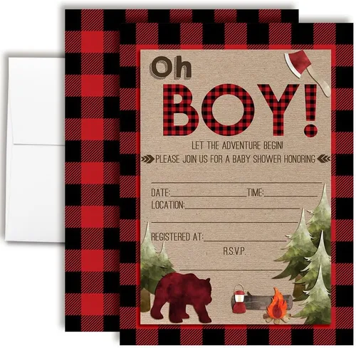 Miniatura 10 de Amanda Creation Here Comes the Son - Invitaciones para baby shower para niños, 20 invitaciones de doble cara de 5 x 7 pulgadas con 20 sobres blancos