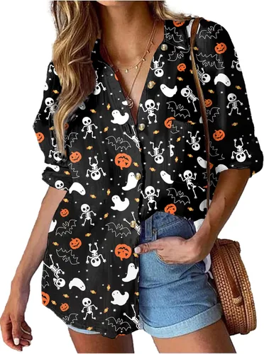 Miniatura 24 de HOTOUCH Camisa de manga larga con botones de lino para mujer, blusa de algodón casual, holgada, con cuello, para trabajo, de gasa, con bolsillo