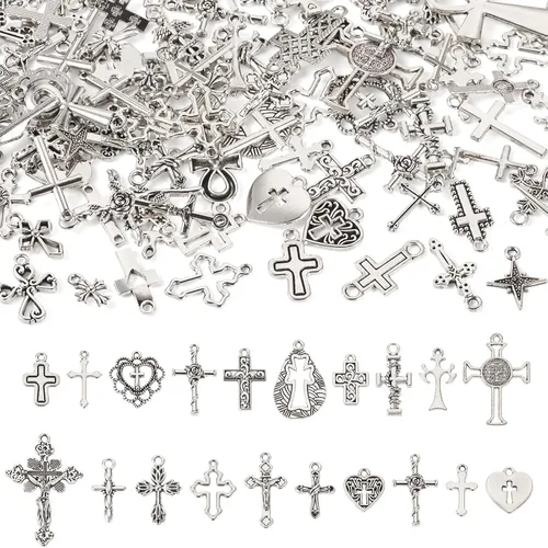 Cheriswelry Colgantes de cruz de aleación de metal, estilo tibetano, Crucifijo vintage, colgantes de cruz para manualidades, collares, aretes,