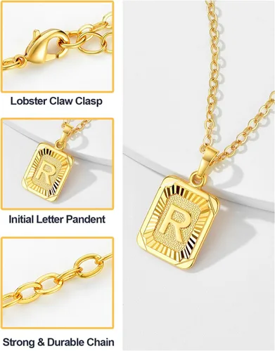 Miniatura 5 de U7 Collar con monograma A-Z 26 letras colgantes chapado en oro de 18 quilates, chapado en platino, collares cuadrados con inicial mayúscula