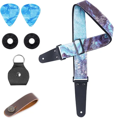 Miniatura 11 de LIZIMANDU Correa ajustable para guitarra incluye 2 cierres de correa y 4 púas a juego. Correa de hombro para guitarra con extremos de cuero, ideal
