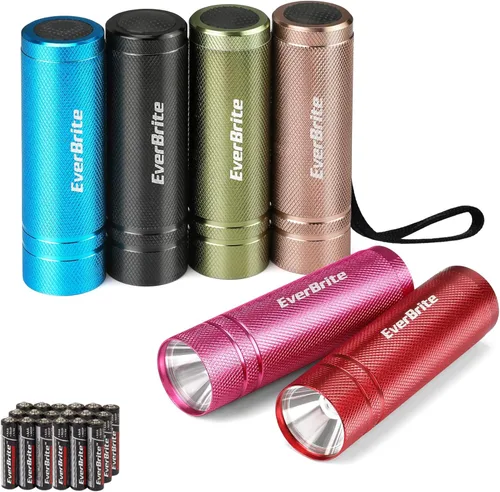 EverBrite Paquete de 6 mini linternas, linternas de mano LED de aluminio con cordón, colores surtidos, 18 pilas AAA incluidas para emergencia,