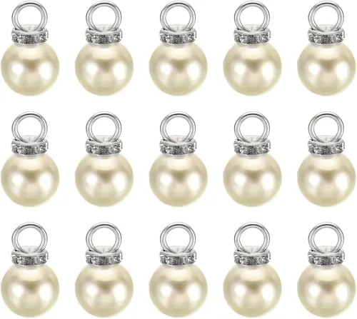 Miniatura 18 de PATIKIL 100 cuentas de perlas de perlas de imitación con diamantes de imitación DIY para hacer joyas, pulseras y aretes Plateado blanco