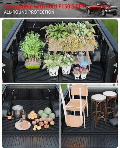 Miniatura 5 de Tapete de cama compatible con Ford F150 2015-2025 2026 alfombrilla de caja de camioneta de 5.5 pies de TPE para todo tipo de clima, forro de cama
