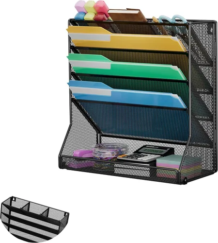 Miniatura 11 de Jakyitvi Organizador de archivos montado en la pared, organizador de escritorio de metal ajustable y duradero de 4 niveles, soporte para archivos