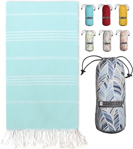 BAY LAUREL Toalla de playa turca con bolsa de viaje, 39 x 71 pulgadas, de secado rápido, sin arena, ligera, grande, toallas de gran tamaño, color