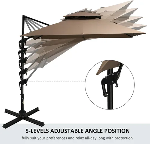Miniatura 4 de Outsunny Sombrilla de patio de 10 pies con base, sombrilla voladiza de aluminio colgante de doble parte superior con rotación de 360 grados, fácil