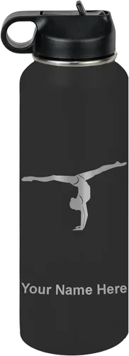 Miniatura 70 de LaserGram Botella de agua personalizada, gimnasta niña, acero inoxidable de doble pared aislada al vacío con popote superior, regalo grabado Azul