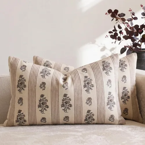 Miniatura 16 de Amor Virisso Fundas de almohada florales para sofá 18x18 Juego de 2 Fundas de almohada con estampado en bloque Fundas de almohada decorativas