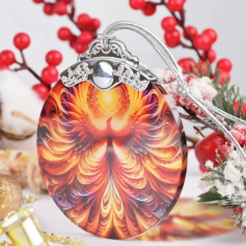 Miniatura 2 de Adorno colgante de vidrieras de Phoenix, idea de decoración para árbol de Navidad