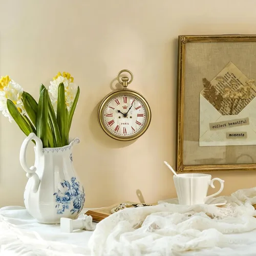 Miniatura 3 de NIKKY HOME Small Vintage Gold Wall Clock 4.6 Inch, Battery Operated Silent Retro Metal Round Analog Clock for Bathroom Kitchen Living Room Bedroom