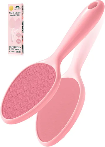 Lima de pie de vidrio de 2 caras Removedor de callos sin soporte de drenaje (rosa) | Diseño ergonómico de 2 caras | Seguro, eficaz pero suave |