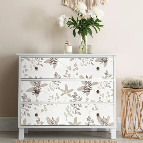 Miniatura 3 de Caltero Papel tapiz floral beige para despegar y pegar, papel tapiz de hojas de eucalipto de oliva de 17.3 pulgadas, 98.4 pies, papel de contacto