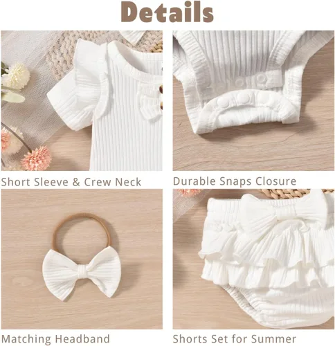 Miniatura 32 de Aalizzwell Body de manga corta para bebé niña con pantalones cortos acanalados