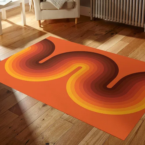 Miniatura 2 de Alfombra retro de color marrón naranja y marrón, antideslizante, 5 x 7 pies, alfombra de yoga moderna de mediados de siglo, alfombra de yoga
