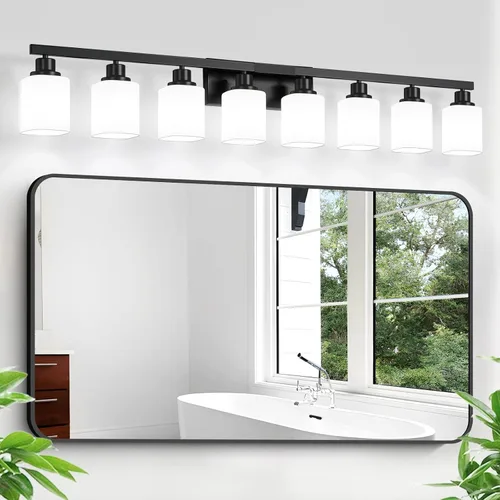Miniatura 9 de Juego de 2 apliques de pared para baño, lámpara de tocador de baño negra, apliques de pared modernos para interiores con vidrio esmerilado cuadrado