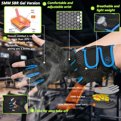 Miniatura 5 de MOREOK Guantes de entrenamiento acolchados para levantamiento de pesas para hombres y mujeres, [gel de 0.197 in] guantes de gimnasio con agarre sin