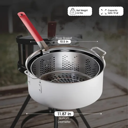 Miniatura 4 de Gas One Olla de Cocina de Aluminio Freidora Profunda con Cesta – Olla de Freír de Aluminio de 10QT con Asa de Agarre Fácil – Freidora Duradera