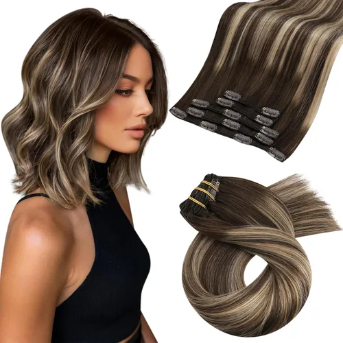 Miniatura 73 de Moresoo Extensiones de cabello humano Remy con clip, color rubio platino, extensiones de cabello humano real de doble trama, color rubio #60, 18