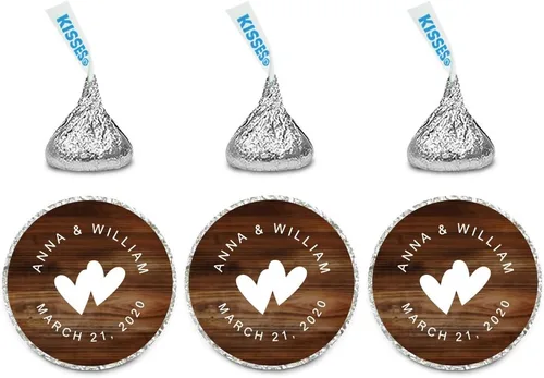 Miniatura 19 de Andaz Press Etiquetas personalizadas de gota de chocolate para boda, nombres y fecha redondos de novios, azul bebé, paquete de 240, personalizadas