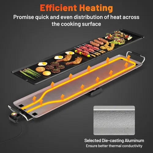 Miniatura 5 de ARLIME Parrilla eléctrica extra grande de 39.5 pulgadas, parrilla antiadherente para encimera con temperatura ajustable, termostatos y bandeja
