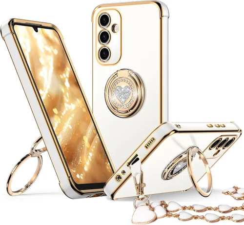 Miniatura 20 de XYZ Funda para Galaxy A14 5G con soporte y doble anillo, funda de lujo para Samsung A14 5G, color negro