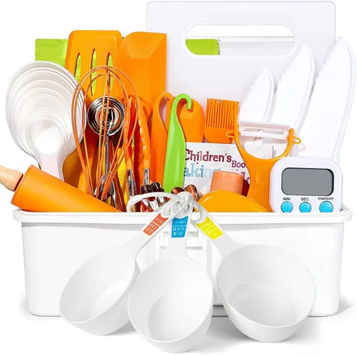 Juegos de Cocina para Niños Reales, Juego de Cocina y Horneado para Niños con Estuche de Almacenamiento y Temporizador, Cuchillos Seguros para