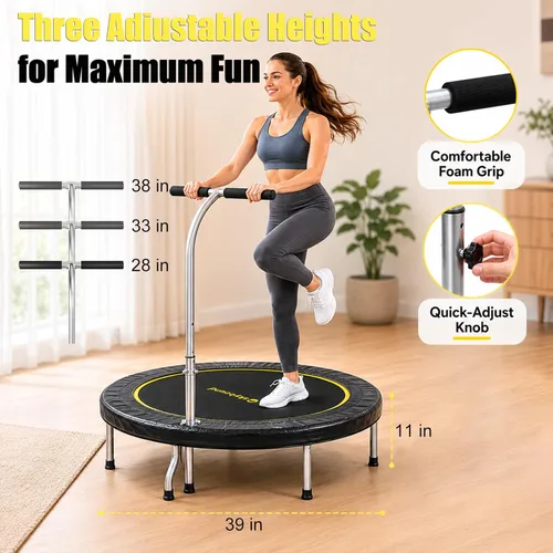 Miniatura 4 de SkyBound Mini Rebounder Trampoline for Adults Foldable Fitness Rebounder with Adjustable T-Bar Handle - 40" Exercise Trampoline for Kids & Adults