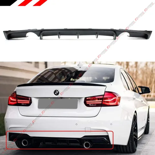 Performance Style - Cenefa difusora de parachoques trasero de doble escape, color negro, compatible con BMW F30 F31 F35 3 Series M Sport 2012-18