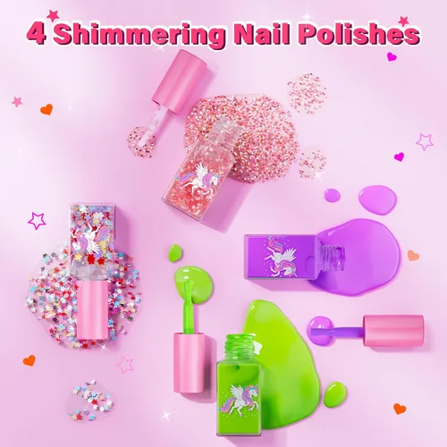 Miniatura 7 de Juego de Esmalte de Uñas para Niñas Juguetes, Kit de Arte de Uñas Lavable de Secado Rápido para Niños Pequeños con Secador de Enfriamiento por Aire