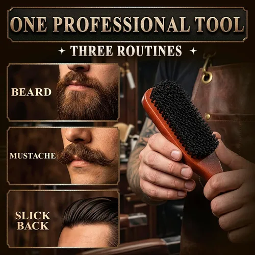 Miniatura 7 de Cepillo de barba para hombre con mango – Cepillo de barba de cerdas de jabalí suave para hombres, diseño de madera de 9 pulgadas para barbas