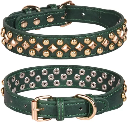 Collar de perro con tachuelas, ajustable de cuero suave para cachorros para perros pequeños y medianos, bulldog pitbull, mastín caniche y boxeador