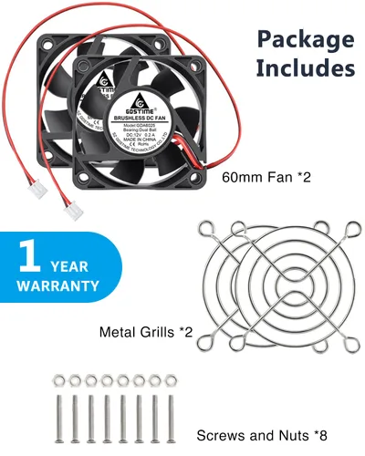 Miniatura 7 de GDSTIME Paquete de 2 rodamientos de bolas dobles de 2.362 in x 2.362 in x 0.984 in, 12 V, ventilador de enfriamiento sin escobillas de CC de 2 pines