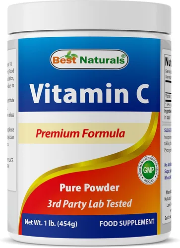 Best Naturals Polvo de Vitamina C 100% Puro 1 lb (454 gramos) en Polvo (También llamado Ácido Ascórbico)