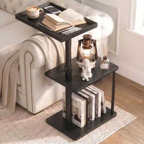 Faesun Mesa auxiliar de mesa C de altura ajustable, bandeja giratoria de 360° para espacios pequeños, mesita de noche pequeña para sala de estar,
