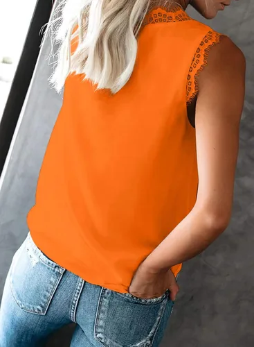 Miniatura 44 de VIISHOW - Camiseta sin mangas, sexy, con cuello en V y bordes de encaje para mujer, camisola de vestir, camisas de gasa, sin mangas, casuales