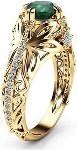 Anillo de plata de ley 925 con circonita cúbica brillante chapado en oro de 14 quilates, anillo de diamantes de esmeralda para mujer, hallazgos de