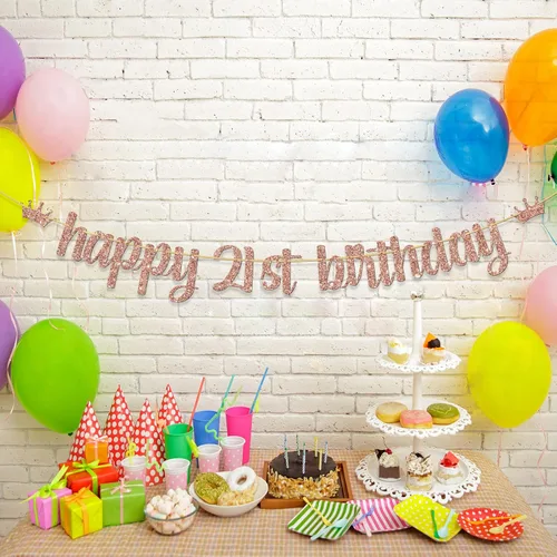 Miniatura 4 de Cartel de feliz cumpleaños 21, suministros de decoración de fiesta de cumpleaños de 21 años de Byebye, cartel colgante de fiesta de felicitación a