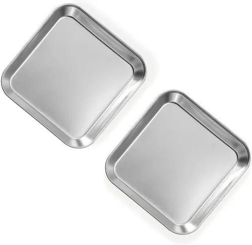 Miniatura 8 de 2 Pack Stainless Steel Dinner Plates, Thickened Metal Dish Plate for Food, Small Square Serving Tray for Appetizer Cookie Steak Dessert Salad Dental
