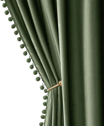 MIULEE - Cortinas de terciopelo con pompón verde oliva para dormitorio/sala de estar, cortinas opacas de 84" de largo, con aislamiento térmico,