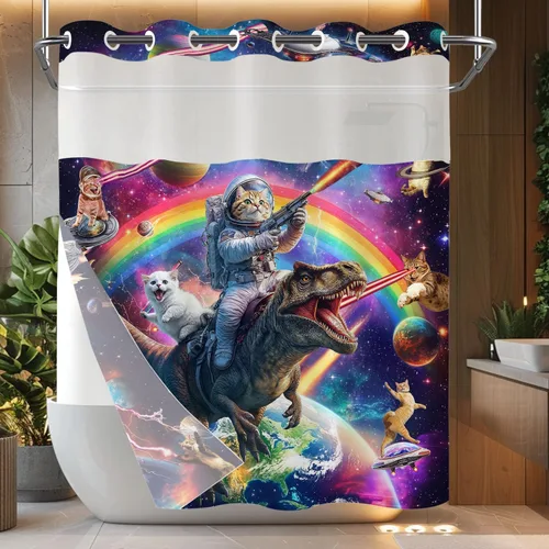 Miniatura 19 de Cortina de Ducha Divertida de Gato Lindo Divertido Árbol de Gato de Dibujos Animados Cortinas de Ducha para Baño Boho Anime Gatitos Niños Granja