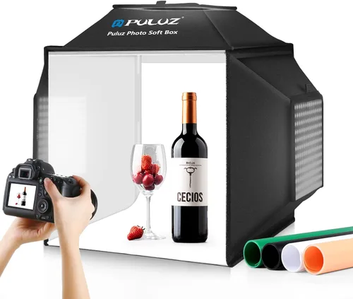 Miniatura 15 de PULUZ - Caja de estudio fotográfico, mini caja de luz plegable, anillo de luz LED, portátil, estudio fotográfico, fotografía, tienda de campaña, kit
