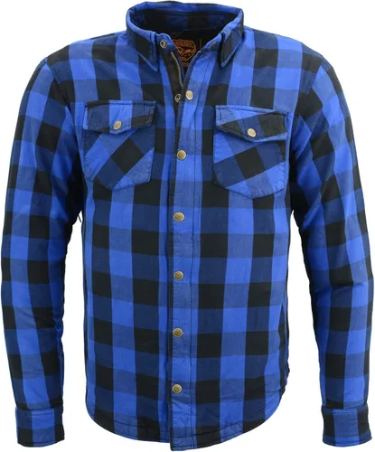 Miniatura 2 de Camisa de motociclista Milwaukee Leather para hombre, de franela a cuadros azul con armadura aprobada por CE reforzada con fibra de aramida MPM1634