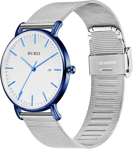 Miniatura 2 de BUREI - Reloj de pulsera analógico para hombre con fecha, extensible de malla de acero inoxidable