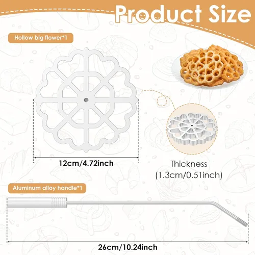Miniatura 5 de Moldes para bunuelos con mango, rosetón de hierro, herramienta para galletas de 4.7 in, molde desmontable para hacer galletas, molde reutilizable