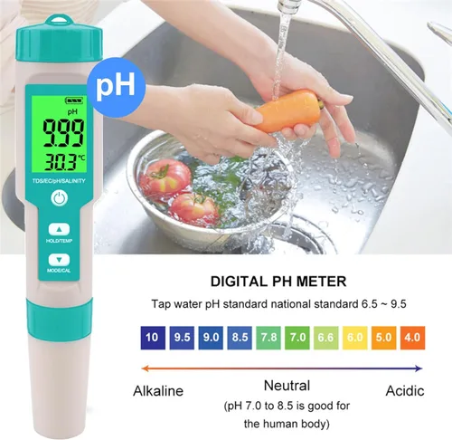 Miniatura 4 de Probador de sal de piscina – Medidor de salinidad multifuncional 5 en 1, PH, TDS, EC y temperatura, kit de prueba de salinidad de piscina, probador