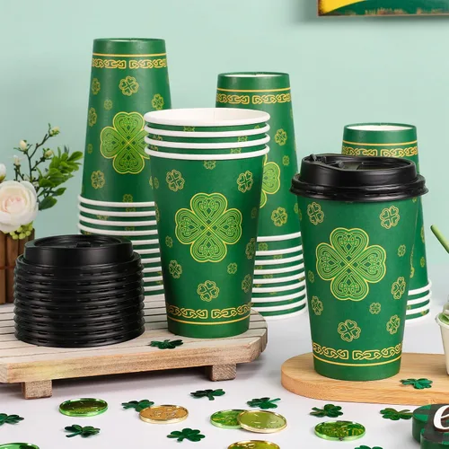 Miniatura 3 de JarThenaAMCS Tazas de café desechables del día de San Patricio con tapas, 16 onzas, trébol de la suerte, tazas de café para llevar, taza de café