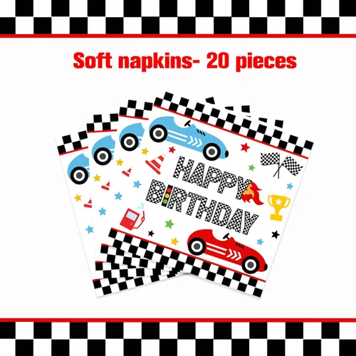 Miniatura 4 de 117 piezas de decoración de fiesta de 2º cumpleaños de coche de carreras, dos platos de fiesta de bandera a cuadros rápidos, servilletas, tenedores